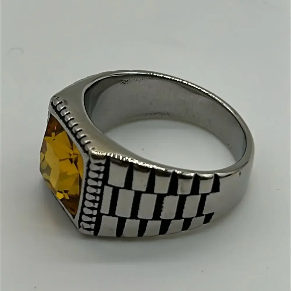 Yellow Cubic Zirconia Handmade Men's Ring Size 12.5 NWT